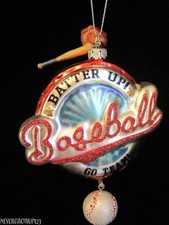 BLOWN GLASS BASEBALL BATTER UP GO TEAM ALL STAR CHRISTMAS ORNAMENT NWT