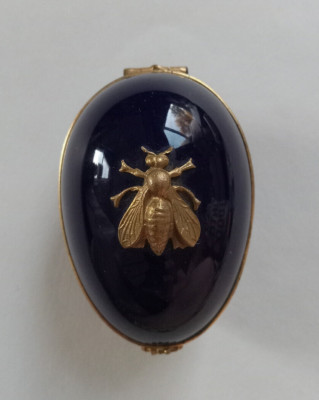 Vintage Limoges France Cobalt Blue Egg With Bee Trinket Box Neiman Marcus