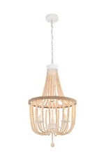 Chandelier 3 Light Fixture Beige Wood Style Beads Retro Rustic Rope Pendant