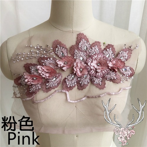Paillettes cristallo perline 3D pizzo floreale cucito applique toppa abito da sposa decorazione - Foto 12 di 16