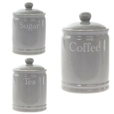 Set Of 3 Or Tea Coffee Sugar Grey Canister Set Jar Kitchen Storage