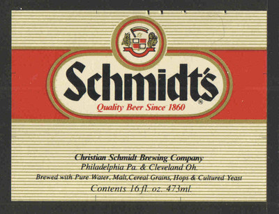 SCHMIDTS BEER BOTTLE LABEL - UNUSED