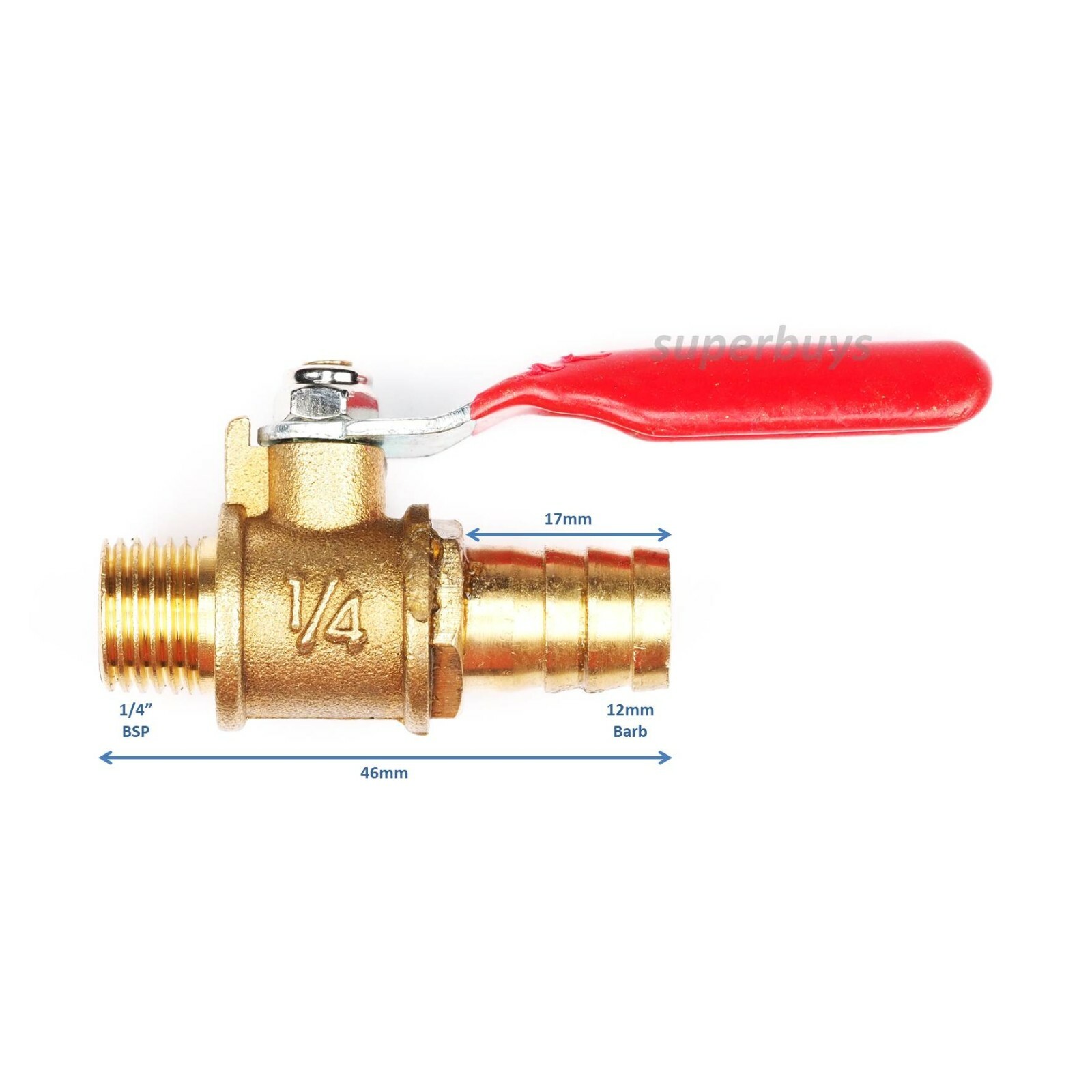 1/4" Male BSP Brass To 12mm Hose Barb Shut Off Valve Cock Tap Inline