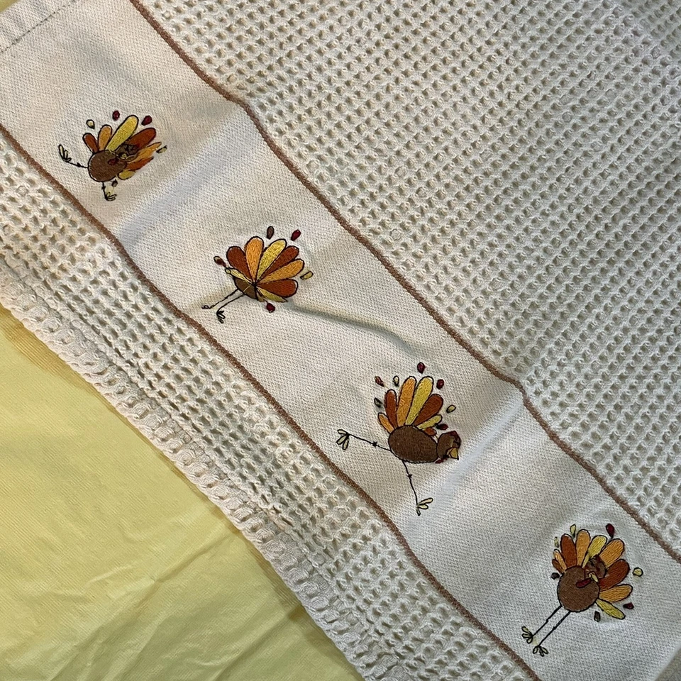 Turkey Thanksgiving Waffle Weave Brown Tea T-Towel Fall Autumn Harvest 21x12 - Imagem 4 de 4