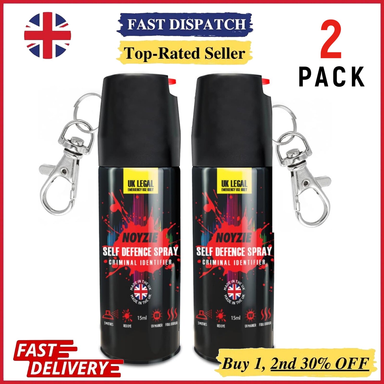 2Pcs Pepper SprayUK Legal Self Defence AlternativeCriminal Identifier