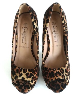 LEOPARD PRINT PEEP TOE SHOES HEELS SIZE UK 5/EUR 38 BKACK/BROWN