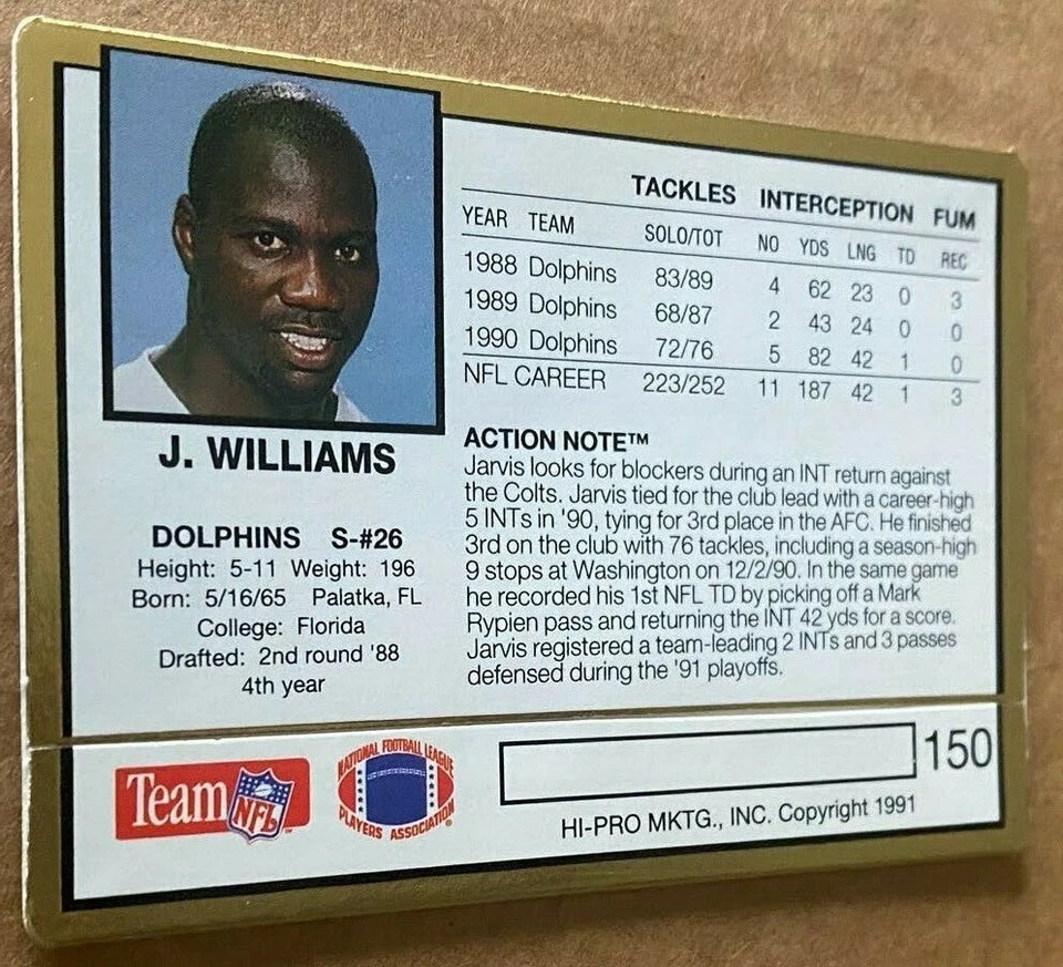 1991 ACTION PACKED CARD #150 JARVIS WILLIAMS  NM-MT Condition - Image 2 of 2