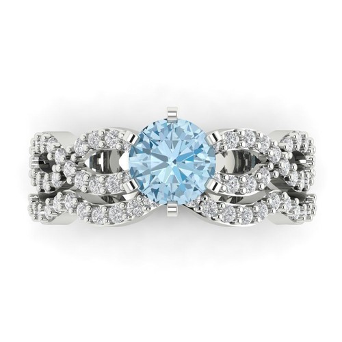Set anelli da sposa in oro 14 carati/18 carati taglio tondo topazio blu cielo naturale 1,52 ct