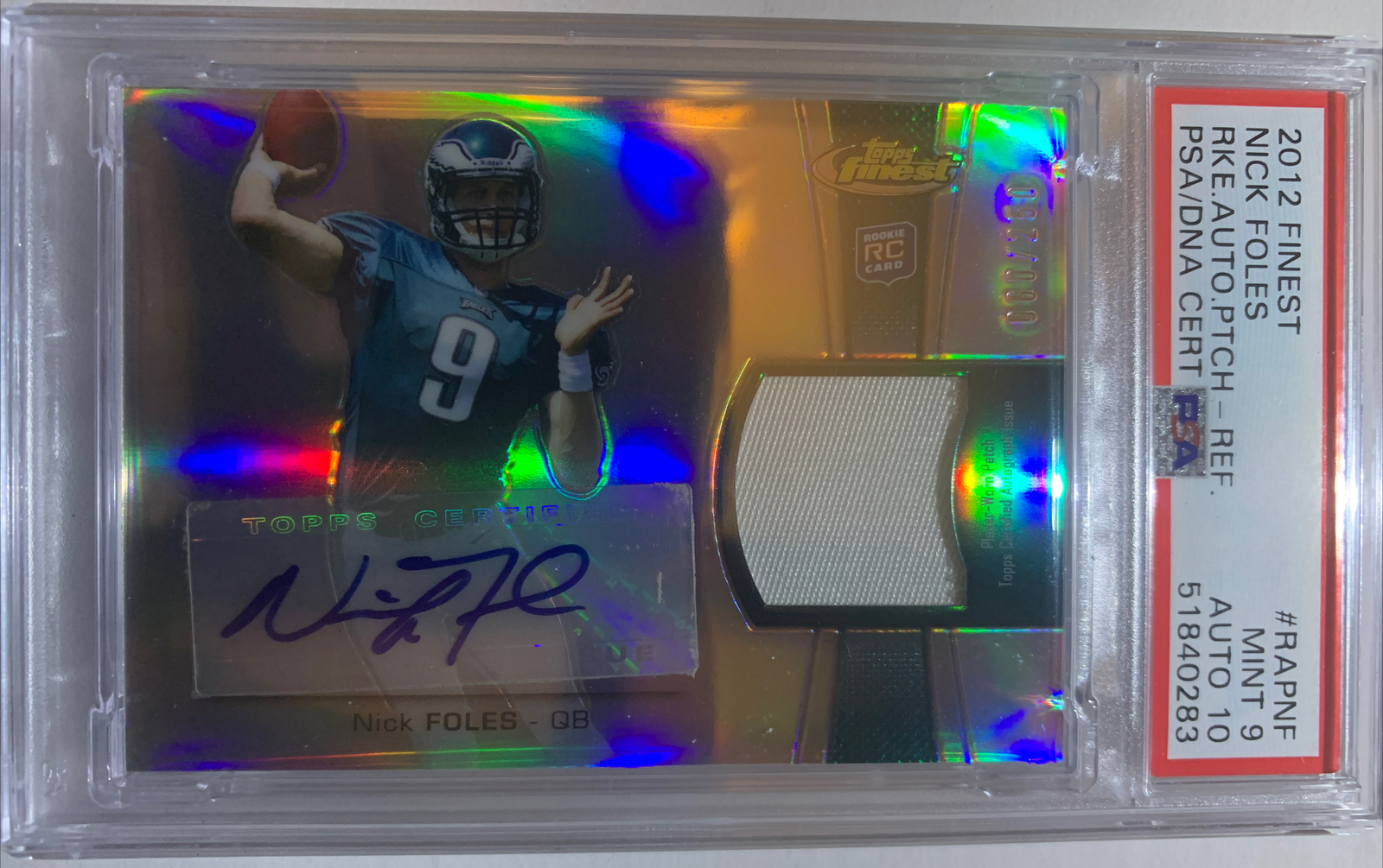 Nick Foles Finest Rookie Autograph Patch #RAPNF Blue Refractor