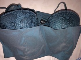 La Perla Blue Bra  36B  New  Floral Lace Peekaboo Bustier  Bandeau Bra  $500