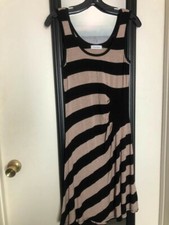 Calvin Klein Striped Sleeveless Black and Beige Dress Midi 4 S 