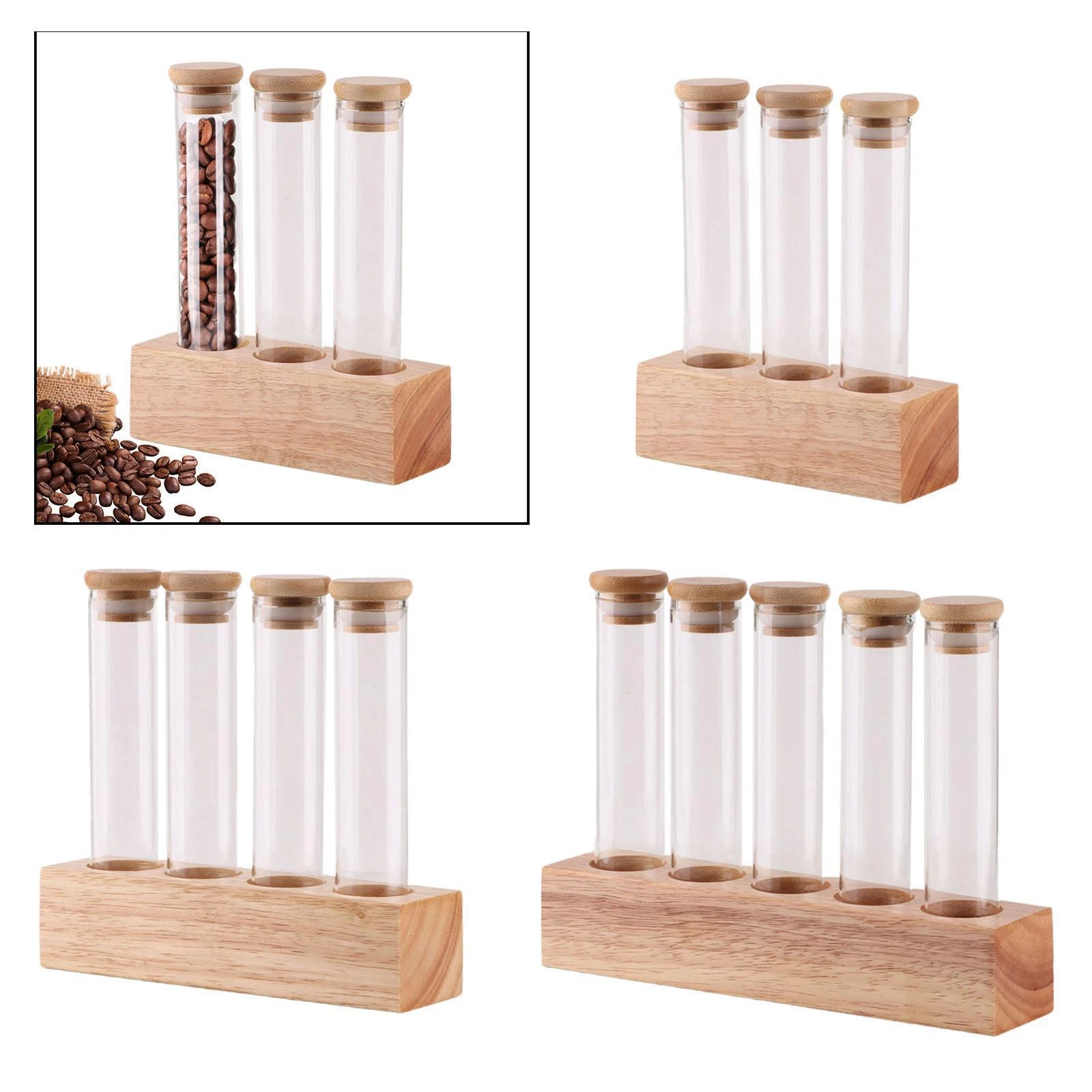 Sleek Glass Coffee Bean Organizer with Wooden Base