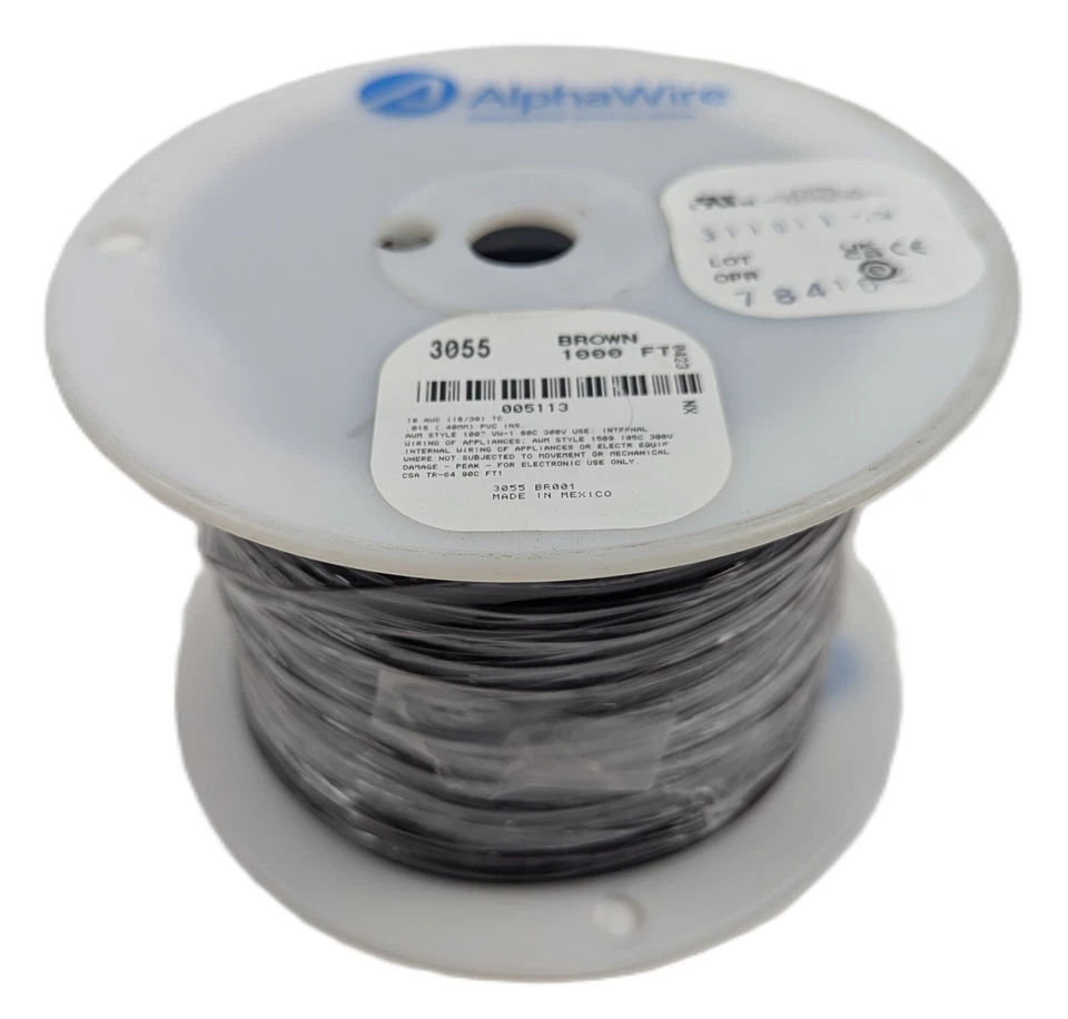 1000' 18AWG многожильный провод Alpha 3055 BR001 коричневый ПВХ UL1007/1568 300 В НОВЫЙ - Изображение 2 из 4