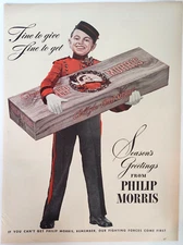 Johnny On The Spot Christmas Philip Morris Vtg 1944 Magazine Print Cigarette Ad