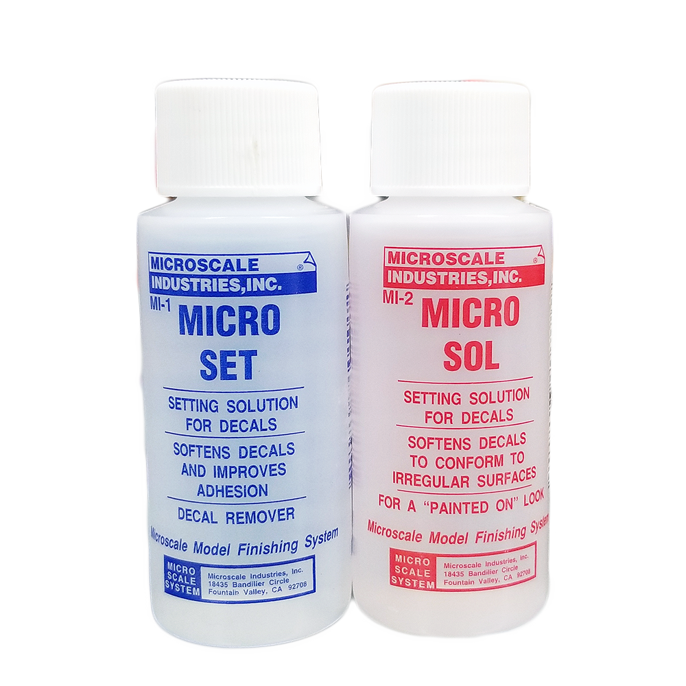 Microscale Micro Set, Micro Sol, and Liquid Decal Film, One 1 Ounce Bottle of Each with Make Your Day Paintbrush Set