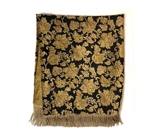 Vintage Black Golden Tan Throw Blanket Bed Quilt Runner Fringe Custom Thick Luxe