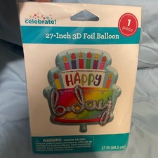 27" 3D Foil Happy Birthday Cake  Candles Balloon Glitter Accents Fun Decorate