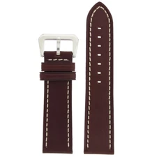 Watch Band Leather Brown Espresso White Stitching Heavy Buckle 20mm - 24mm