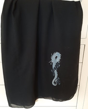 Vintage Sarong Wrap Skirt One Size Shear Black with Blue Dragon