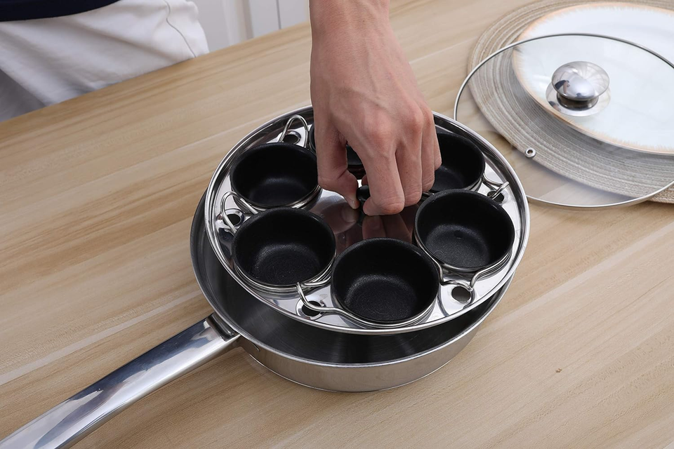 6 Cups Egg Poacher Pan Stainless Steel Poached Egg Cooker Induction Cooktop eBay