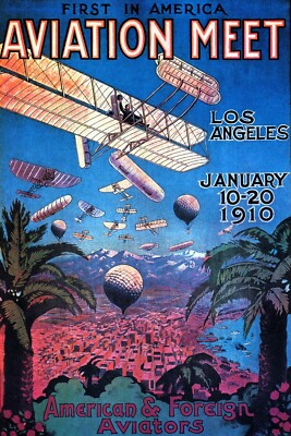 Los Angeles 1910 First Aviation Airplanes Meeting California Poster Repro FREESH