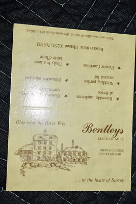 Bentleys Elstead Mill Vintage Table Card Advertisement United Kingdom Unfolded