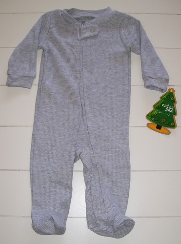 Chick Pea 3 Pc Quilted Farm Truck Christmas Gray Thermal Footed Sleeper Hat 6-9M - Picture 3 of 5