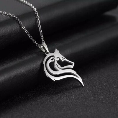 Halskette Anhänger Wikinger Wolfskopf  Wolf Geometrie Edelstahl Vikings Odin NEU