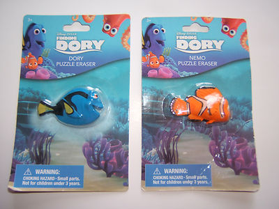 Set of 2 Disney Pixar Finding Dory/Nemo Fish Puzzle Erasers/Easter Basket Toy