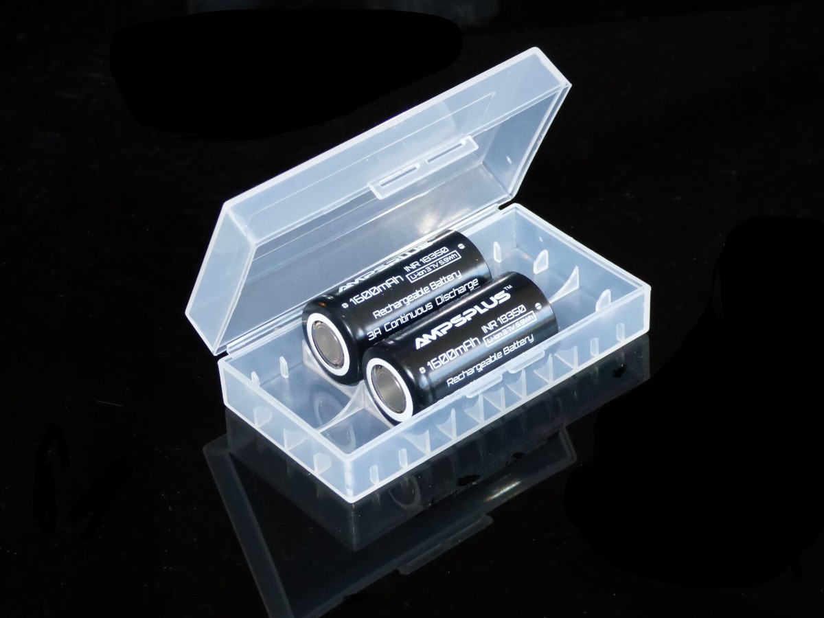 Ampsplus 2x 18350 Battery HC16 1600mAh 3.7V Lithium Rechargeable Flat Top +  Case