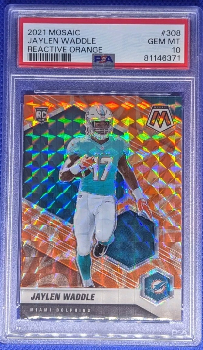 2021 Panini Mosaic JAYLEN WADDLE RC #308 Reactive Orange PSA10 Miami Dolphins
