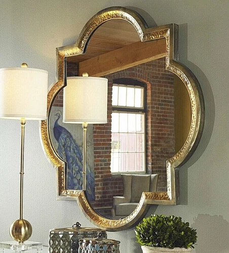 Lourosa Quatrefoil Mirror Hammered Antiqued Copper Gold Finish ~ Uttermost 12862 - Picture 2 of 5