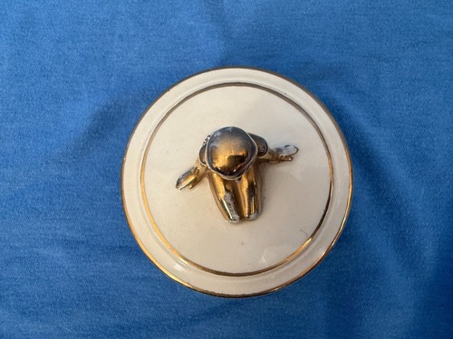 Vintage BW Porcelain Powder Vanity Jar Gold Topless Kneeling Lady Trinket Box - Picture 18 of 18