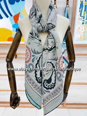 Sallys 70% Cashmere & 30% Silk Stole Leopards Print Double Face Scarf Shawl 53''