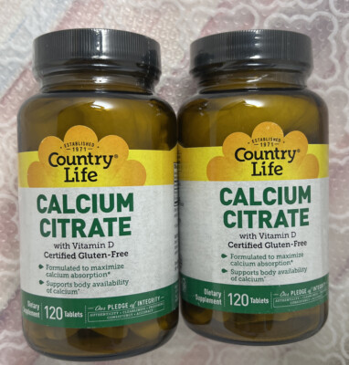 2 Bottles Country Life Calcium Citrate With Vitamin D 120 Tablets Each Exp 7/26