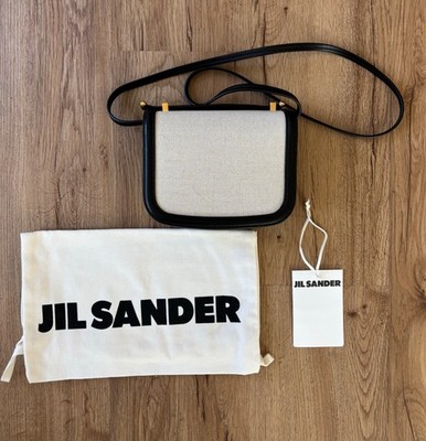 NWT Jil Sander Taos Leather Trimed Canvas Shoulder Bag Black/Cream