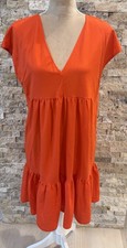ZARA Red Babydoll Dress Size Small V Neck Ruffle Hem Shift READ