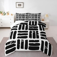Abstract Comforter Set Modern Abstract Art Bedding Set with 1 Twin White Black