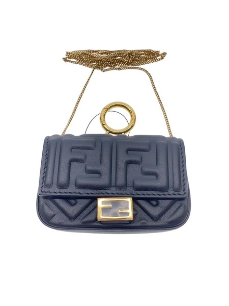 Fendi Nano Baguette Embossed Leather Crossbody Chain Shoulder Bag Black