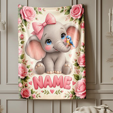 Personalized Baby Elephant Rose Coral Fleece Blanket