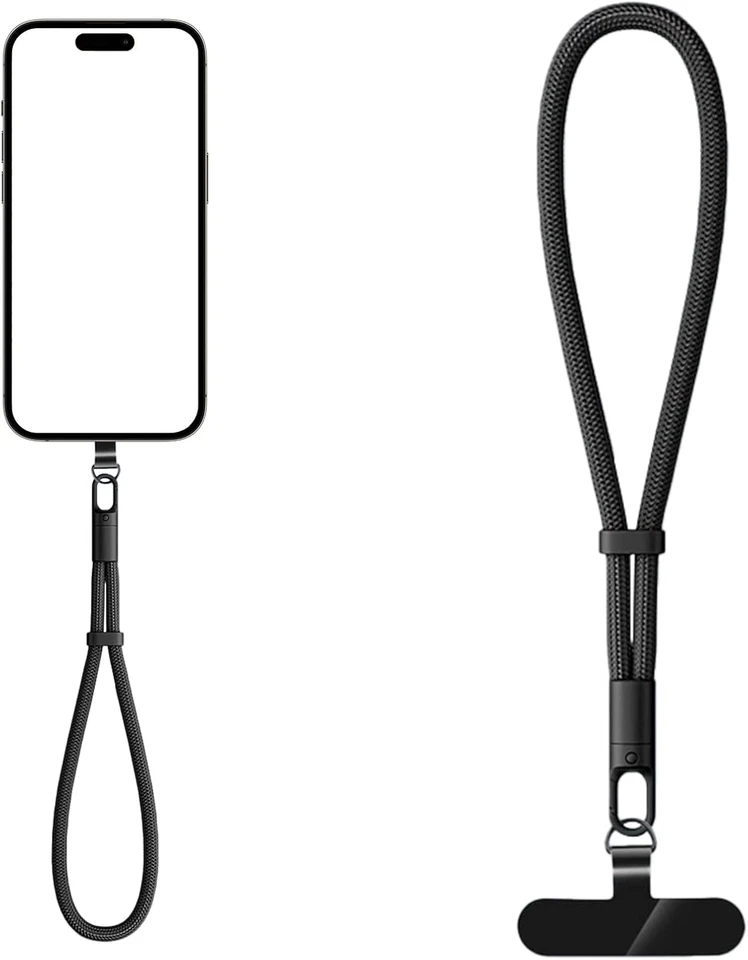 Handykette kurz Edelstahl Clip Einstellbares Handyband Schwarz