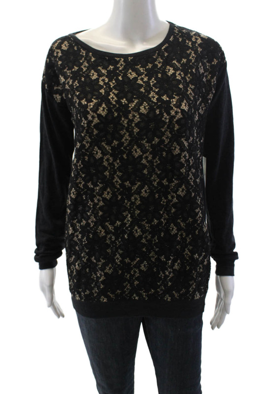 Graham & Spencer Womens Floral Laced Side Zipped Long Sleeve Blouse Black Size M