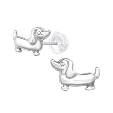 925 Sterling Silver Dachshund Children's Dog Stud Earrings