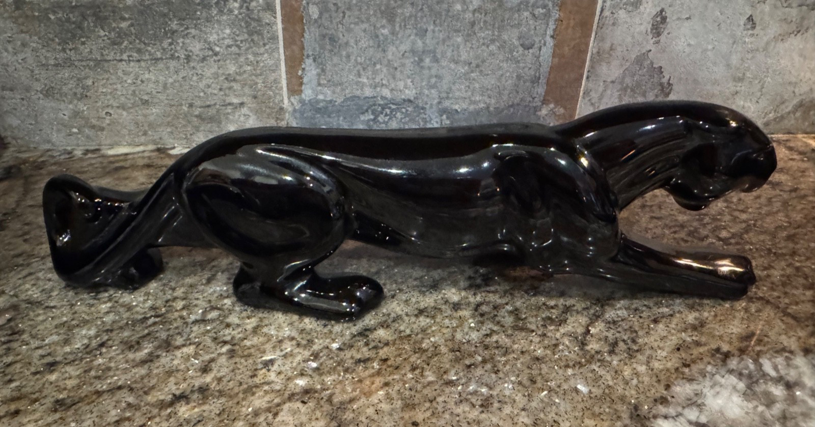Vintage Pair Stalking 1950 Glossy Black Panther Figurine Statue 13” Royal Haeger
