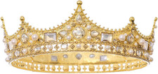 King Crown for Men Crystal Pearl Wedding Tiaras Birthday Party Round Crowns Chri
