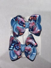 Set of 2 Lilo and Stitch Ribbon Hair Bows Blue Pink Purple Printed