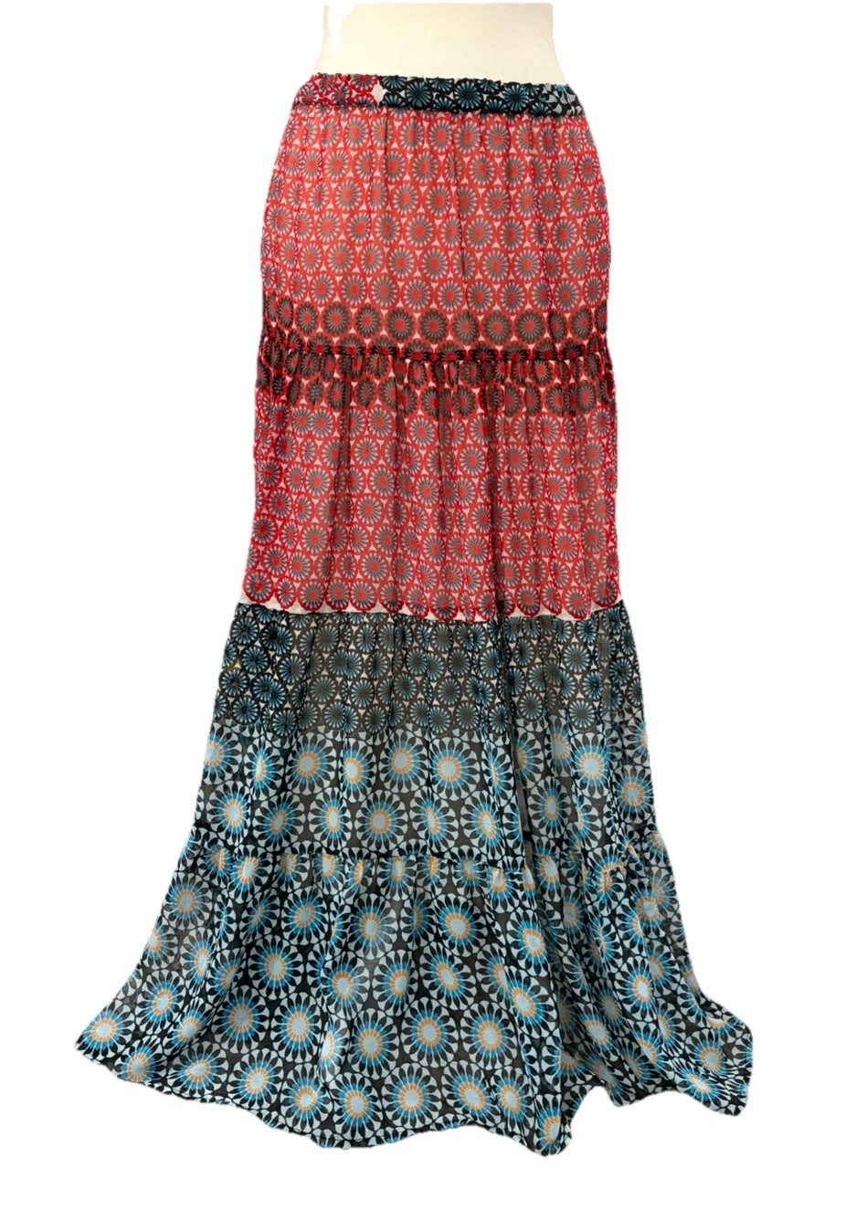 O’Neill Boho Maxi Skirt Size S Elastic Waist Abstract Print Summer Beach Vacay