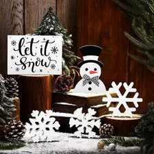 5 Pcs Winter Table Decorations Wooden Snowman Snowflake Signs