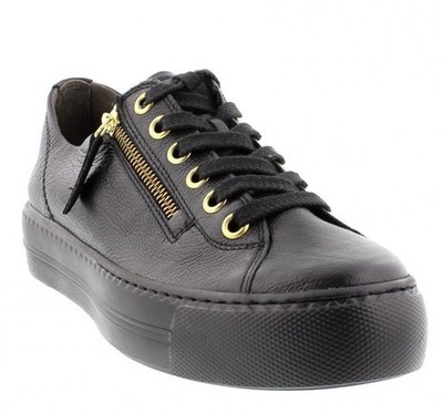 Women s Paul Green 506-132 Rogerson Sneakers With Zipper, Black On Black Size 8