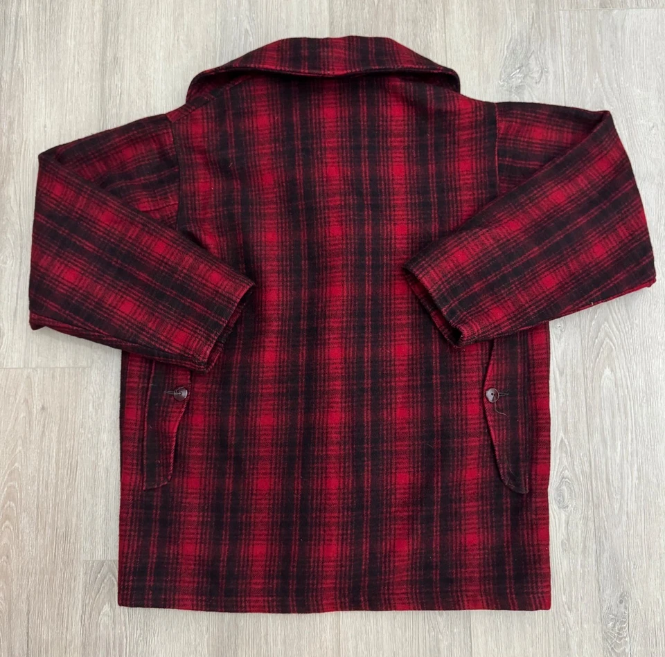 vintage 60s Woolrich Hunting Jacket Men 44 Red Plaid Wool Blend Coat Mackinaw - Image 3 of 4